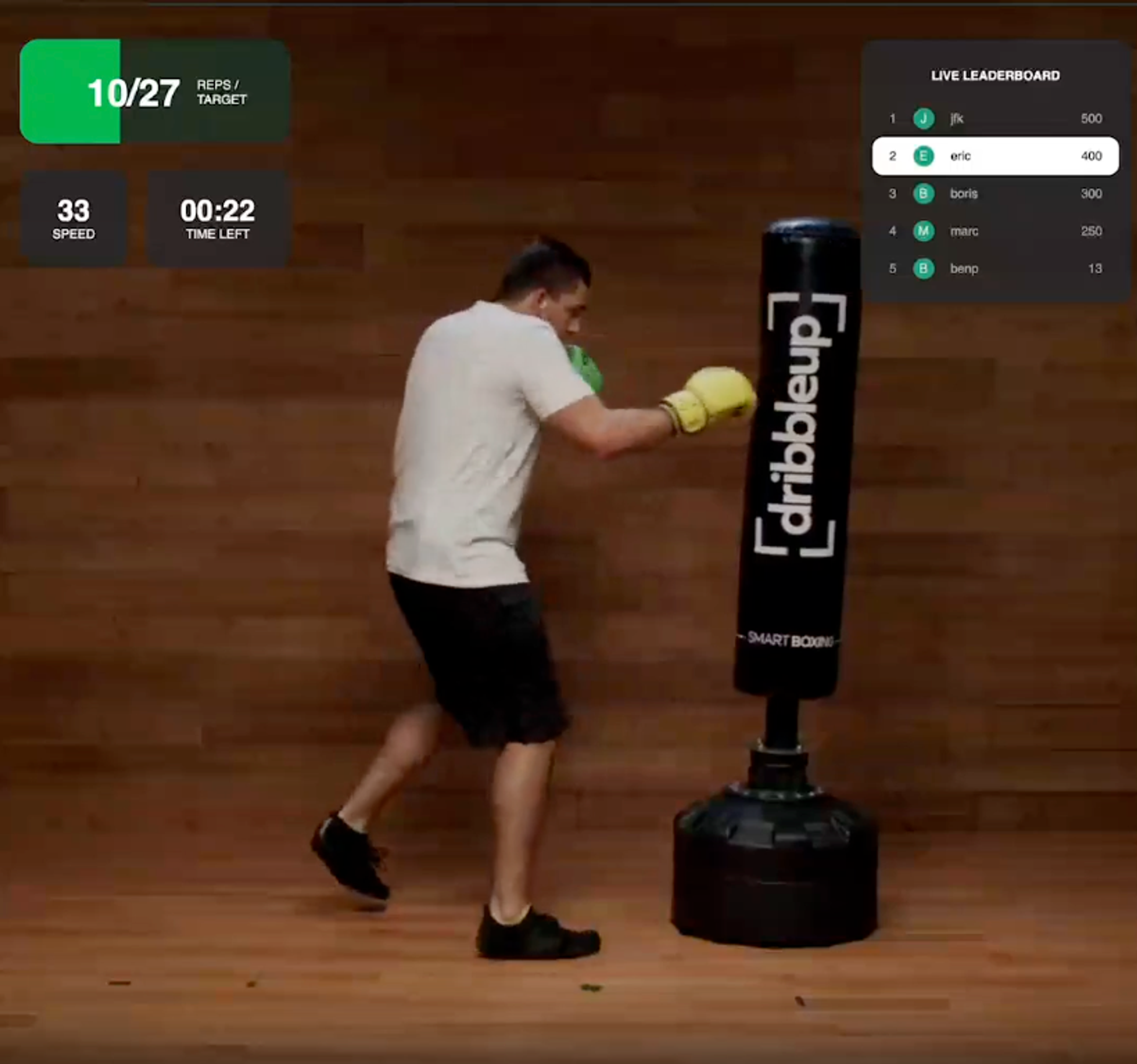Trainer on TV using gloves